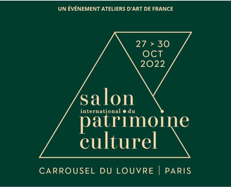 Annonce Salon internationale du patrimoine culturel avec logo jaune sur fond vert