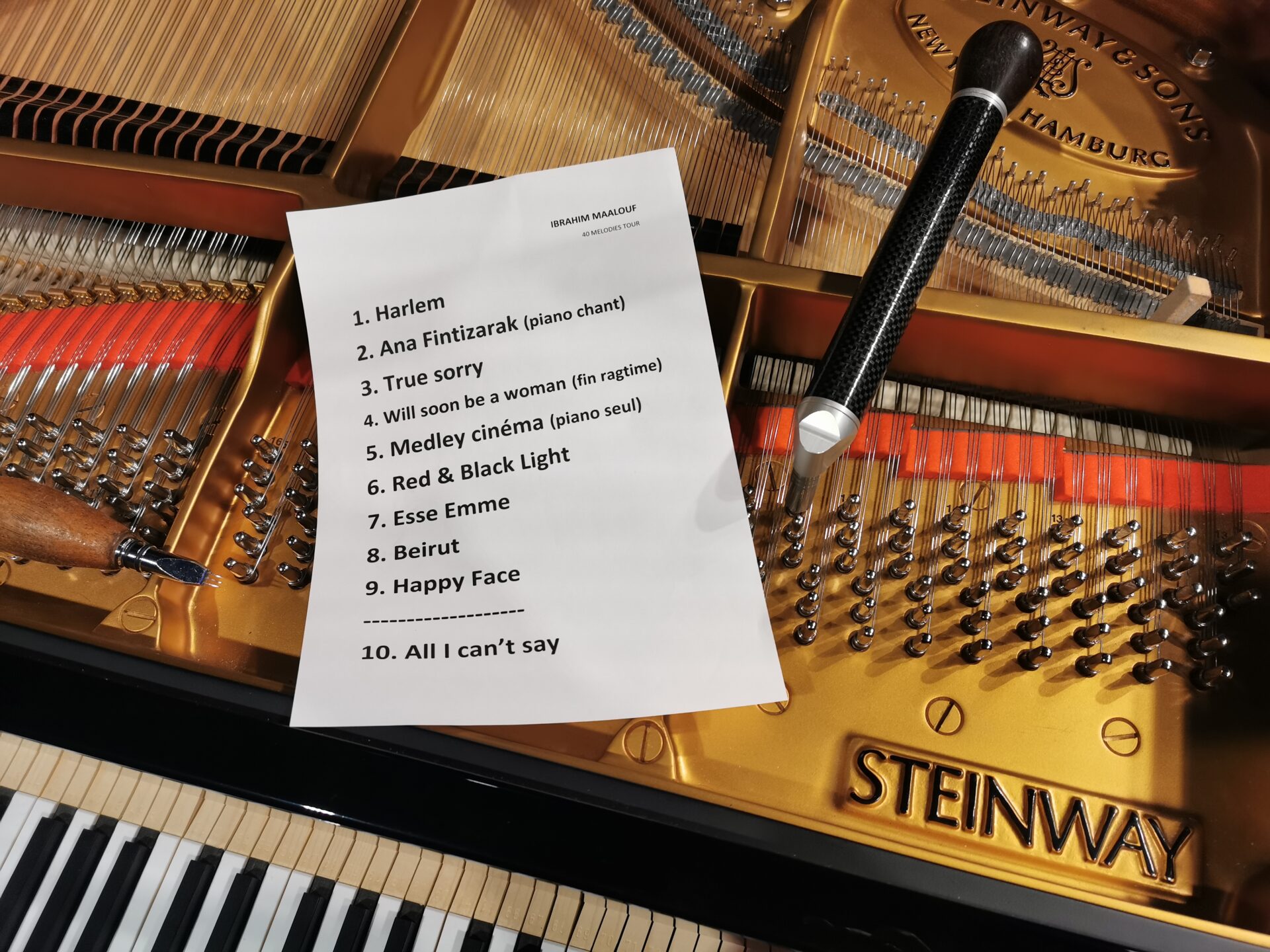 préparation piano à queue Steinway B pour Ibrahim Maalouf liste des chansons
