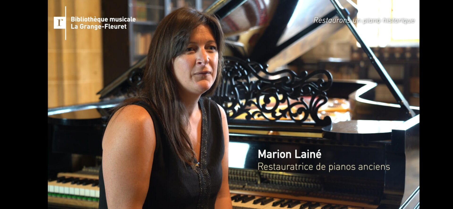 Marion Lainé, restauratrice de pianos anciens parle pour teaser Bibliothèque La Grange Fleuret pour restaurer Steinway de concert