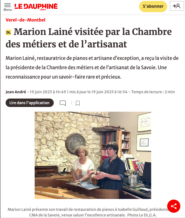 Article Dauphiné Libéré Marion Pianos
